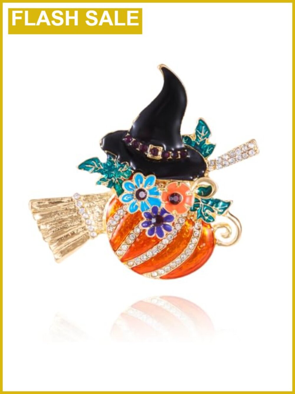 Pumpkin Brooch Enamel Crystal Leaf Pin Halloween Fall Fashion Jewelry